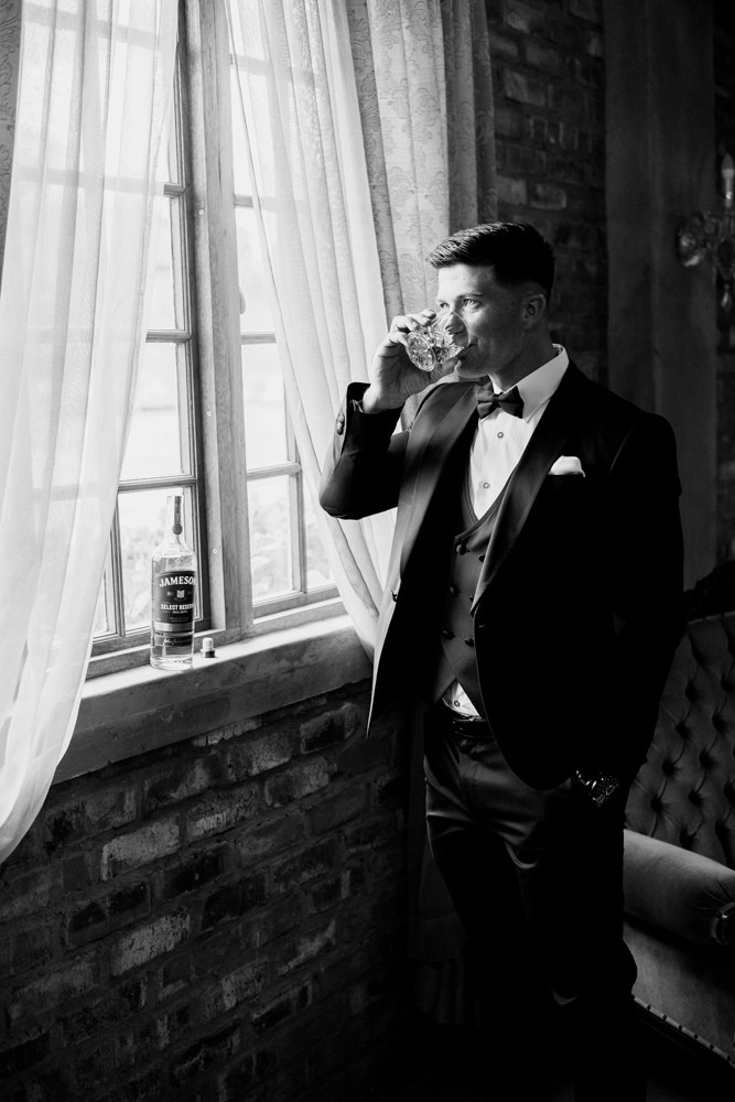 South Africa wedding photography — groom portrait, black and white